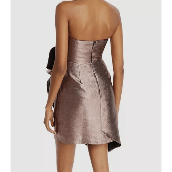 Aidan Mattox Women's Pink Strapless Bow Jacquard‎ Metallic Mini Dress Size 6 NWT - Picture 2 of 16